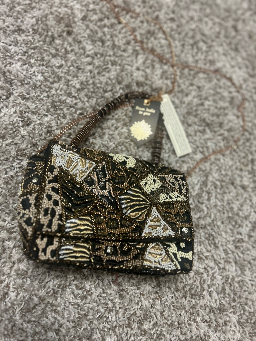 Hand Beaded Evening Bag Black Gold Crossbody Clutch From India To You NWT